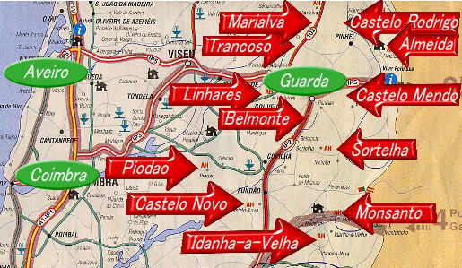 Aldeias Historicas de Portugal ポルトガルの歴史的村々の地図
